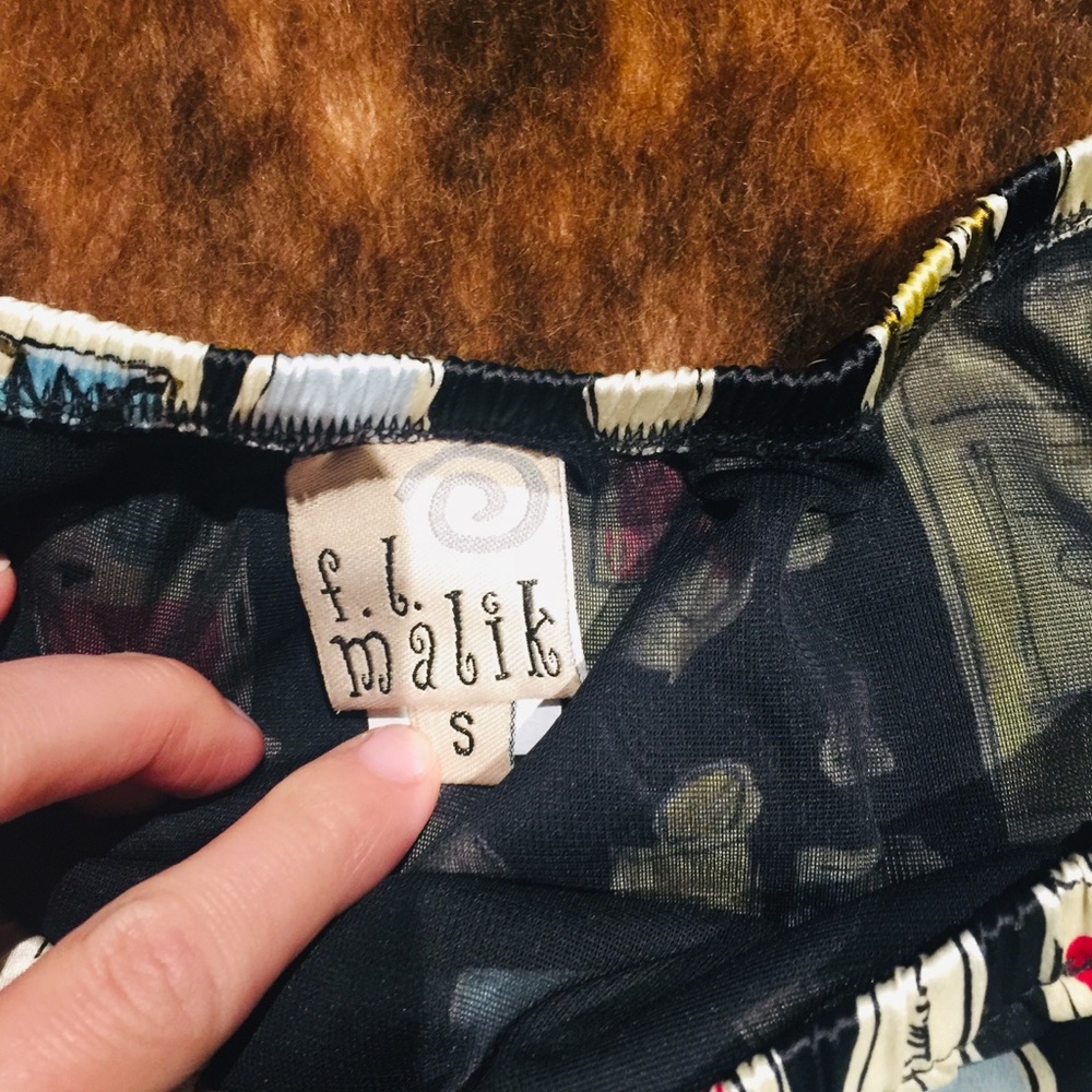 Anthropologie Black Multi-Color Perfume Print Midi Skirt - Picture 3 of 3